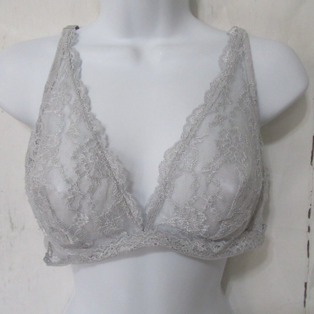 Le Mystere Bra 34D Gray Lace Triangle Unlined Sheer Underwire Back Closure
